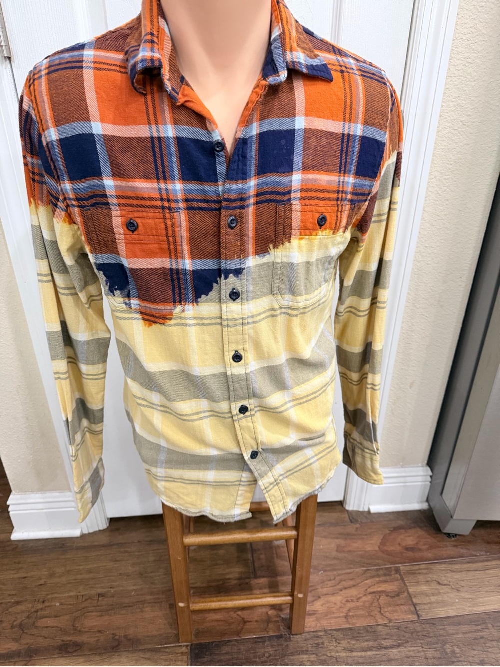 True Craft Plaid Dip Dye Colorblock Flannel Shirt 100% Cotton S